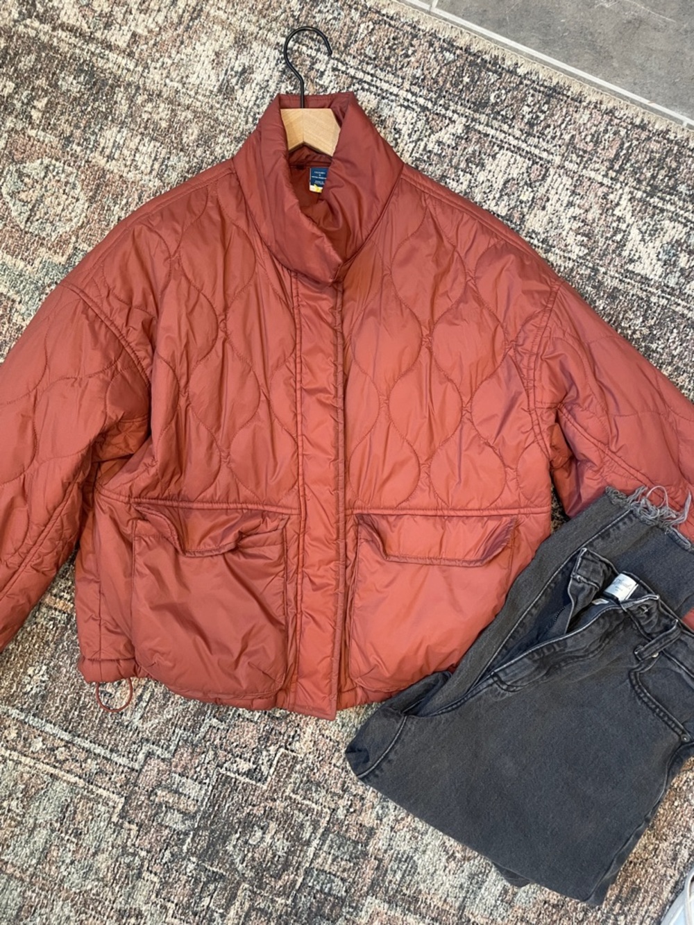 Old Navy Packable Puffer Jacket Size Small Rust Orange Lightweight Cropped Zip C